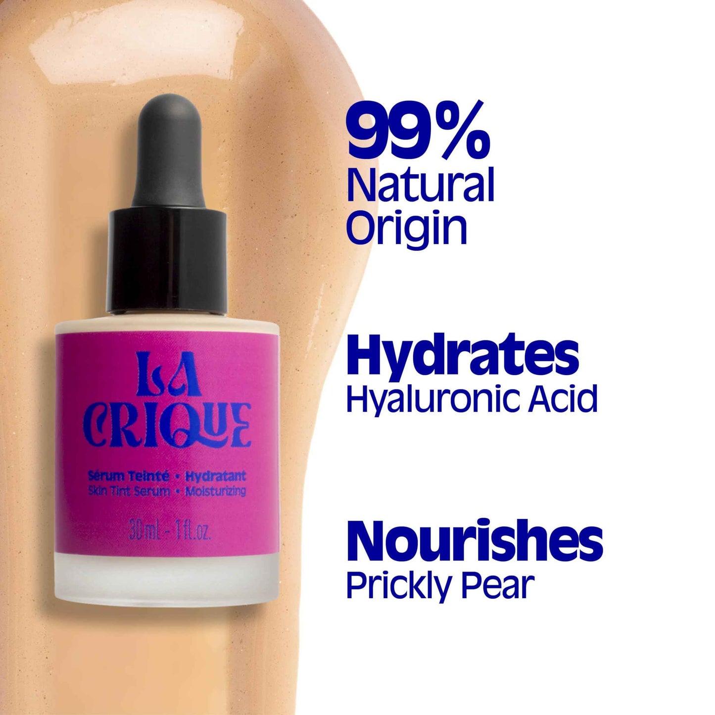 La Crique Hydrating Tinted Serum - Lightweight Face Foundation with Hyaluronic Acid & Prickly Pear - Buildable Coverage - Dry Skin – Vegan Friendly & Cruelty-Free - Shade 02 Light - 1 fl oz