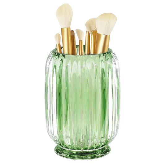 Makeup Brush Holder, Thick Glass Makeup Brush Organizer Cup, 4.8" Tall for Vanity Hair Brush Holder Brushes Storage, Makeup Brush Holder Organizer organizador de brochas de maquillaje Crystal Green