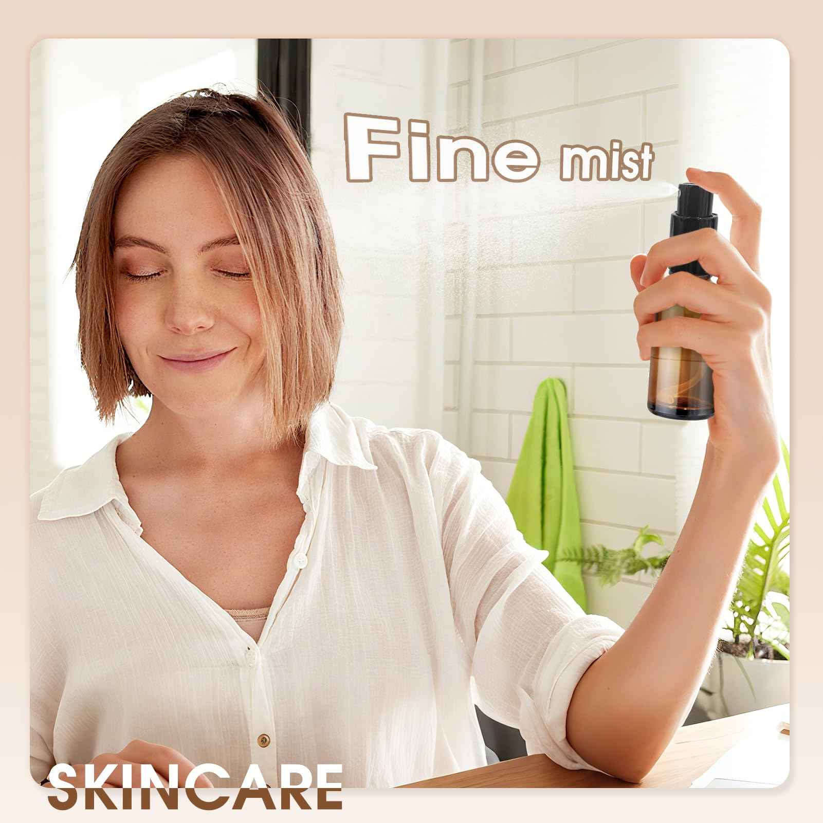 4-Pack 1oz/30ml Amber Glass Spray Bottles for Fine Mist | with 2 Extra Nozzles, Refillable Essential Oil, Toner, Hair Care & Cleaning Solutions Bottles Set | Leak-Proof, UV Protection