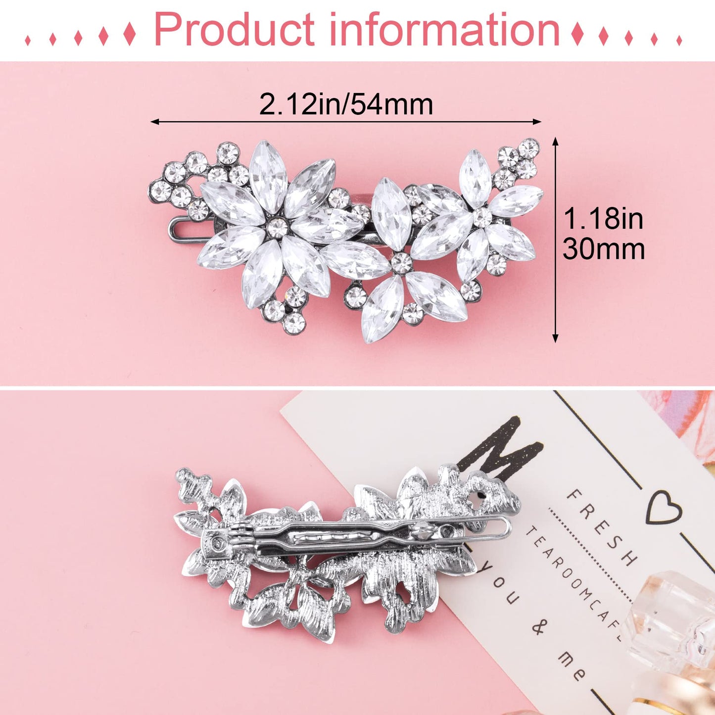 PAGOW 4Pcs Crystal Flower Bridal Hair Clips, Silver Bride Wedding Hair Accessories Hair Pins, Rhinestone Flower Wedding Headpiece for Brides Women Girls