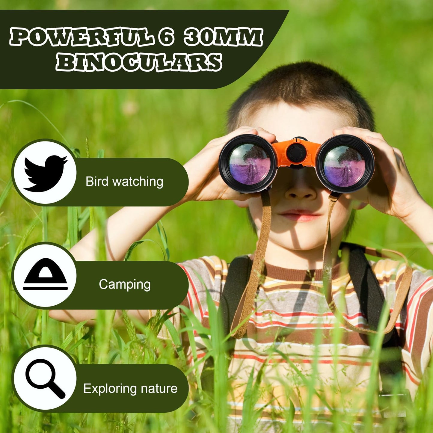 Libima 24 Pcs Binoculars for Kids Educational Compact Kids Binoculars with Neck String Toddler Binoculars for Boys Girls Learning Bird Watching Camping Hiking Travel Safaris Birthday Gifts (Orange)