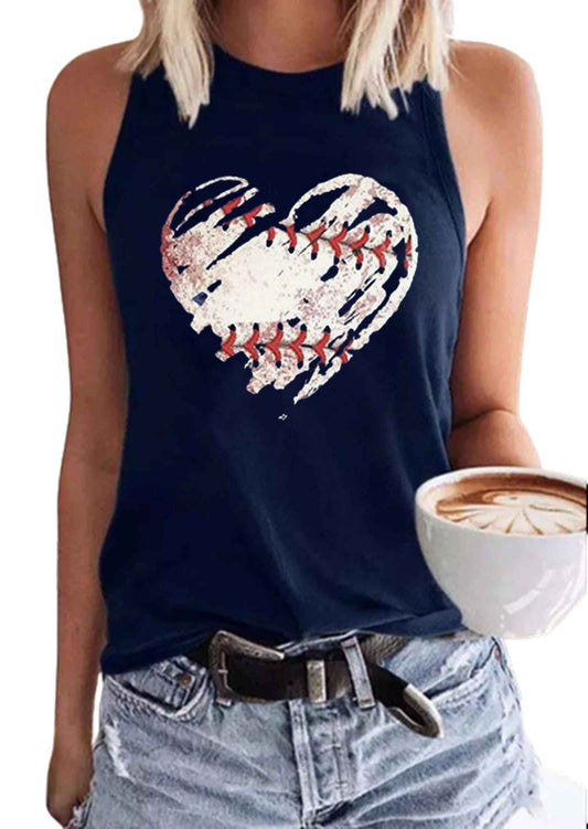 MHTOR Baseball O-Neck Tank Women Print Baseball Tanks Cute Workout Graphic Casual Summer Sleeveless Vest Top (X-Large,Dark Blue)