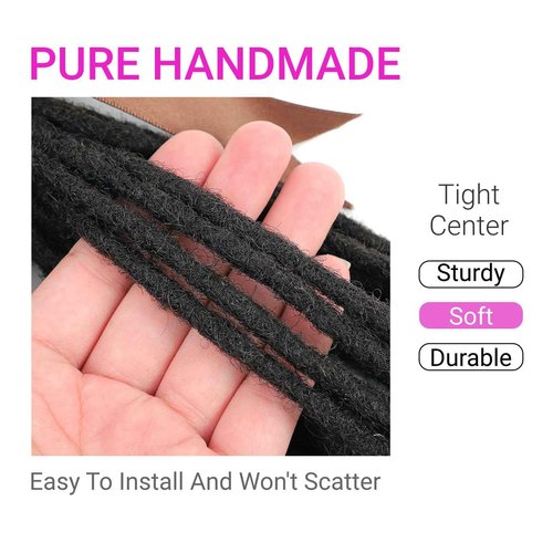 0.2 cm Width 6 Inch 30 Strands Human Hair Loc Extensions, Natural Black 100% Full Handmade Permanent Real Human Hair Dreadlock Extensions for Women/Men/Kids Can Be Dyed Bleached Curled Twisted