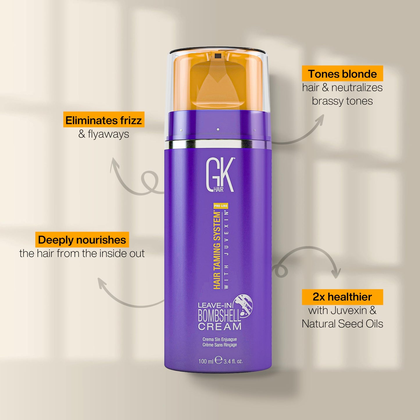 GK HAIR Global Keratin Leave In Bombshell Purple Cream (3.4 Fl Oz/100ml) Conditioning Smoothing Moisturizing Hydrating Frizz Control for Blonde Damaged Hair Removes Yellow Brassy Tones Flyaways