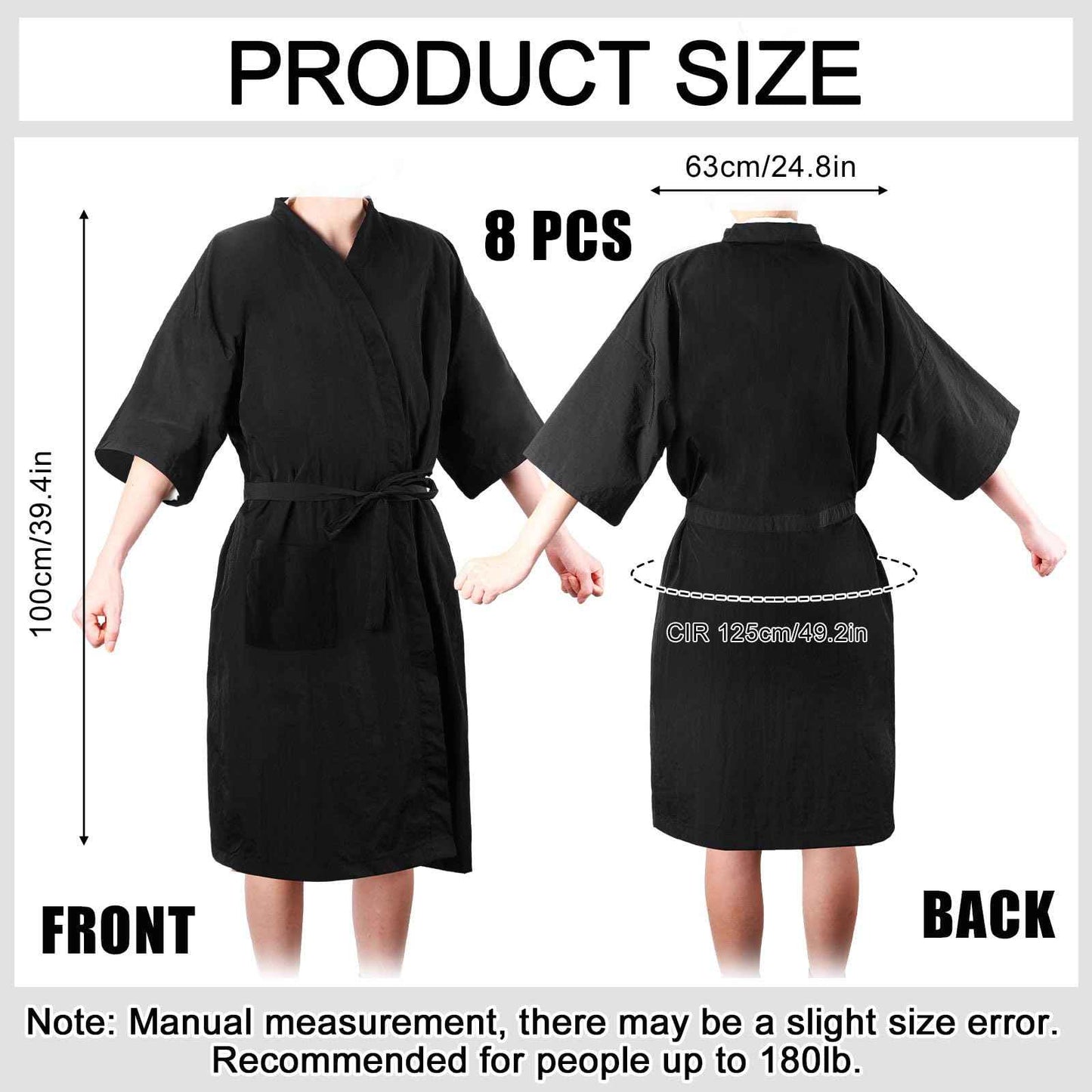 Toulite 8 Pieces Salon Robes Smock for Clients Hair Salon Gown Cape Black Barber Smock Kimono Style Hair Stylist for Clients(1 Pocket)