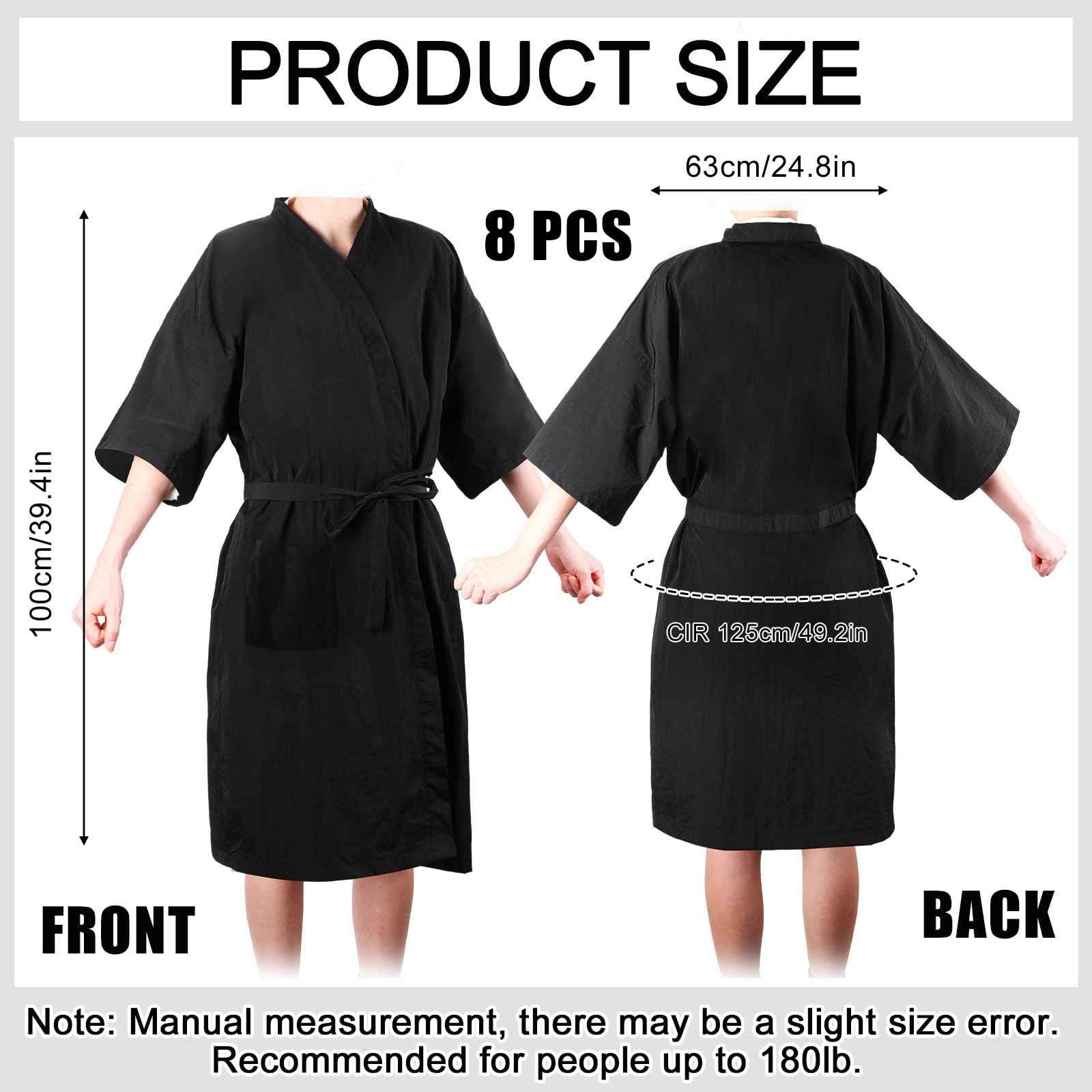 Toulite 8 Pieces Salon Robes Smock for Clients Hair Salon Gown Cape Black Barber Smock Kimono Style Hair Stylist for Clients(1 Pocket)