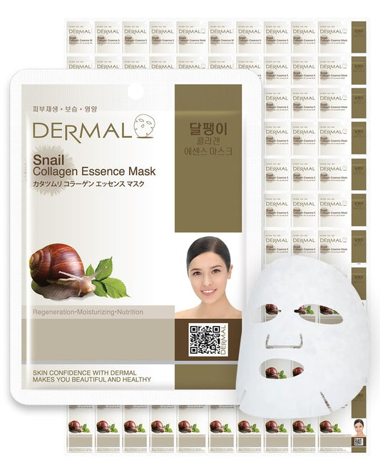 DERMAL Snail Collagen Essence Facial Mask Sheet 23g Pack of 100 - Skin Regenerating & Trouble Care for Acne Prone Skin, Daily Skin Treatment Solution Sheet Mask