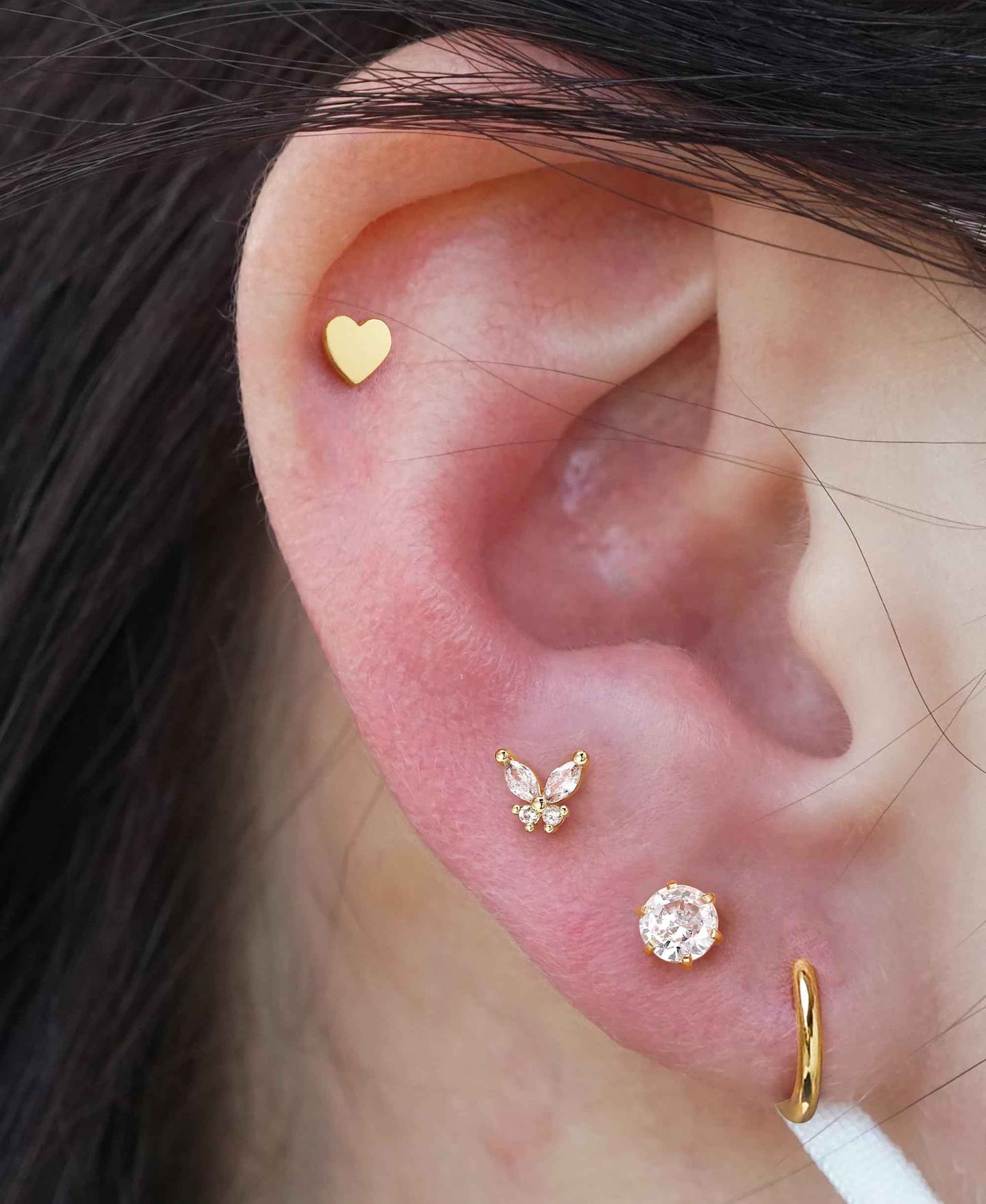 KRFY Ear Piercing Kit Sets, Disposable Stainless Steel Ear Piercing Gun with Preloaded Stud Earrings for Women, Self Pierce Studs Kit Tool, Flat Back Hoop Earrings Cartilage Jewelry Three Gold Plated