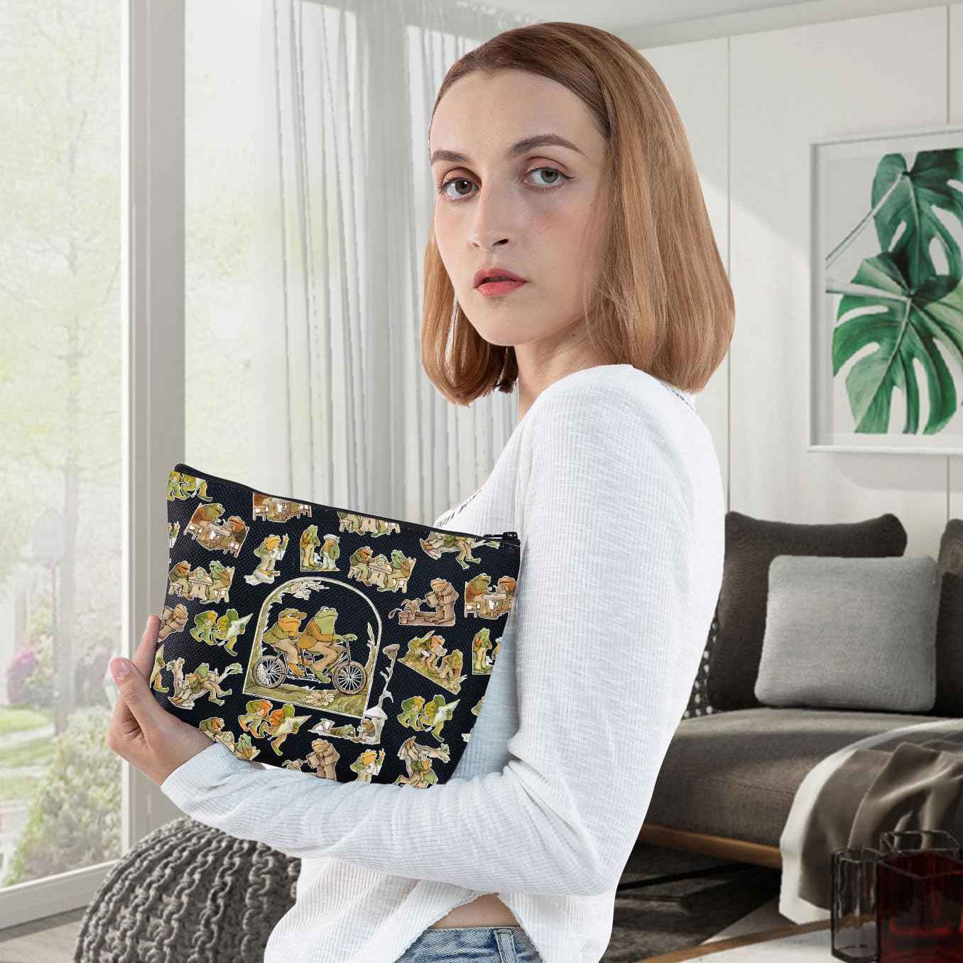 WZMPA Funny Frog Cosmetic Bag Frog Fans Gift Humor Frog Character Makeup Zipper Pouch Bag Frog Merchandise (Frog Bl)