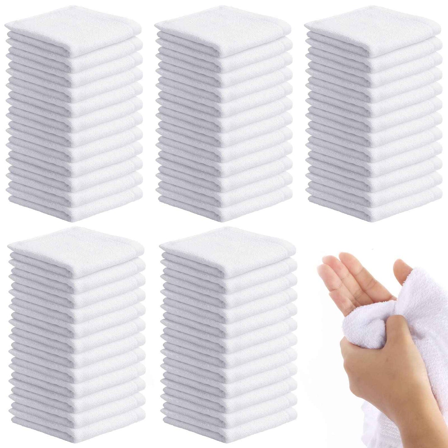 Patelai 60 Pcs White Washcloths Set Face Cloth Absorbent Soft Cotton Face Towel Multipurpose Machine Washable Towels Travel Supply Gym Needs for Bathroom Kitchen Hotel Spa and Gym, 10 x 10 Inch