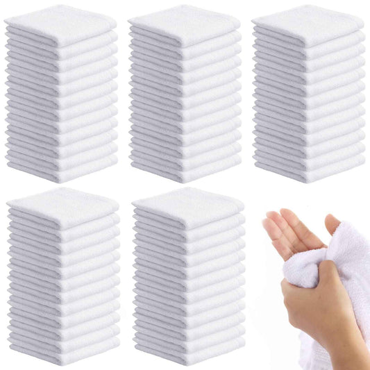 Patelai 60 Pcs White Washcloths Set Face Cloth Absorbent Soft Cotton Face Towel Multipurpose Machine Washable Towels Travel Supply Gym Needs for Bathroom Kitchen Hotel Spa and Gym, 10 x 10 Inch