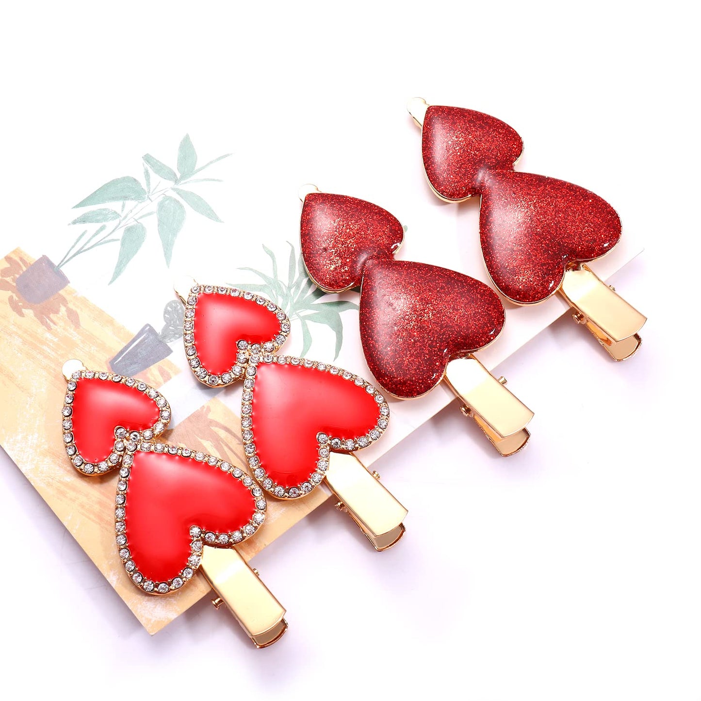 Valentine’s Day Heart Hair Clips Glitter Rhinestone Lovely Heart Hairpin Sparkly Enamel Double Heart Alligator Barrette for Woman Girl Headwear Accessories Valentine's Gift