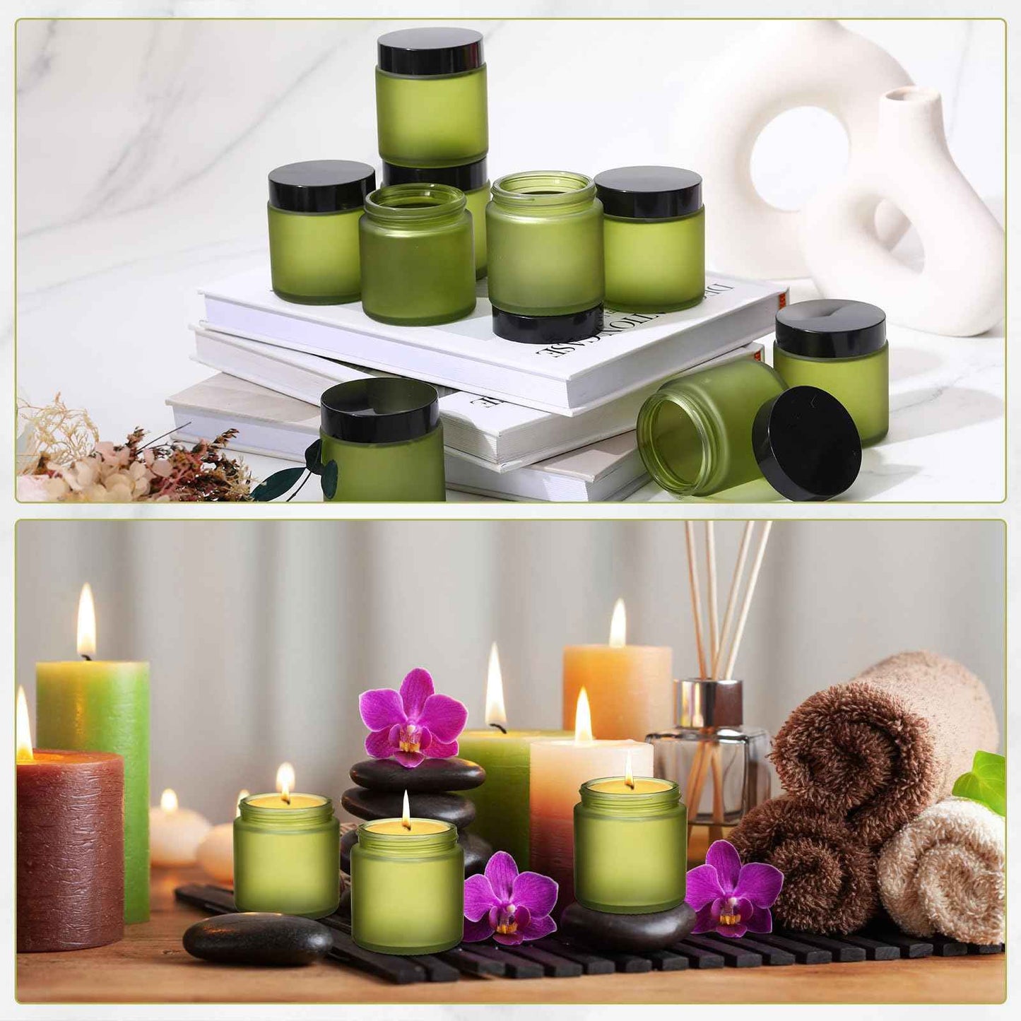 Norme 24 Pcs 4 oz Glass Jars with Lids Leakproof Round Airtight Empty Cosmetic Jars with Inner Liners Lid for Storing Lotions Powder Ointments Candle Making Tins (Pea Green)