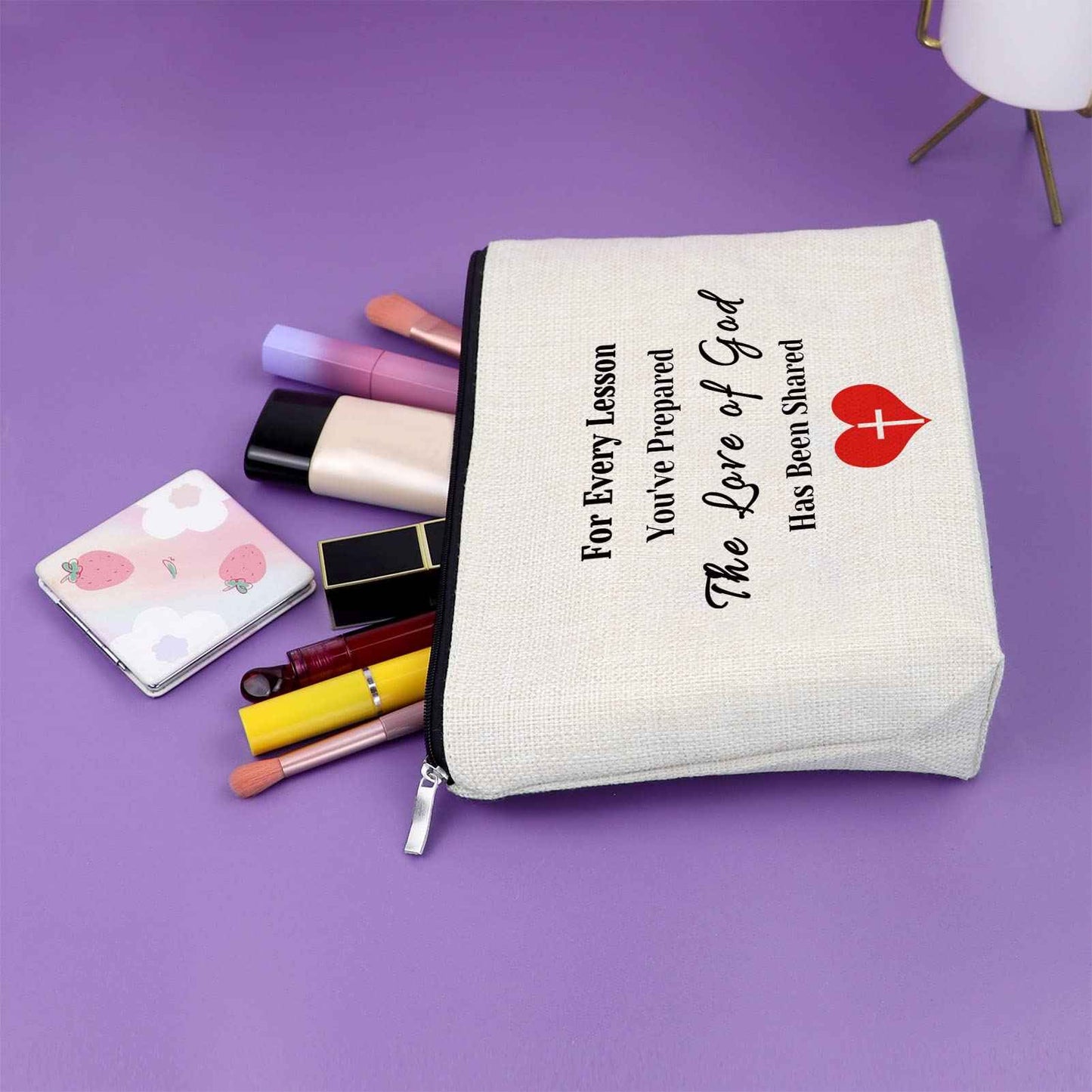 Sazuwu 3PCS Sunday School Teacher Appreciation Gifts Makeup Bag Thank You Religious Gifts for Women Christian Cosmetic Travel Bag Organizer
