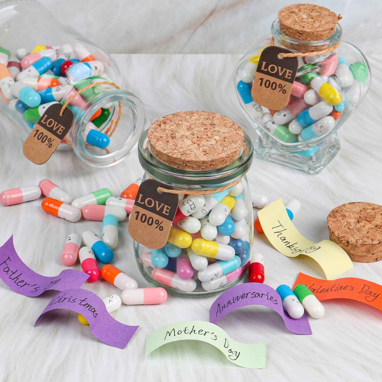 Letters Message in a Bottle,Lovely Notes Couples Gifts For Him/Her, Boyfriend/Girlfriend,Birthday,Valentines Day, Mother's Day,Graduation Season Party Gift. (Mixed Color 60PCS)