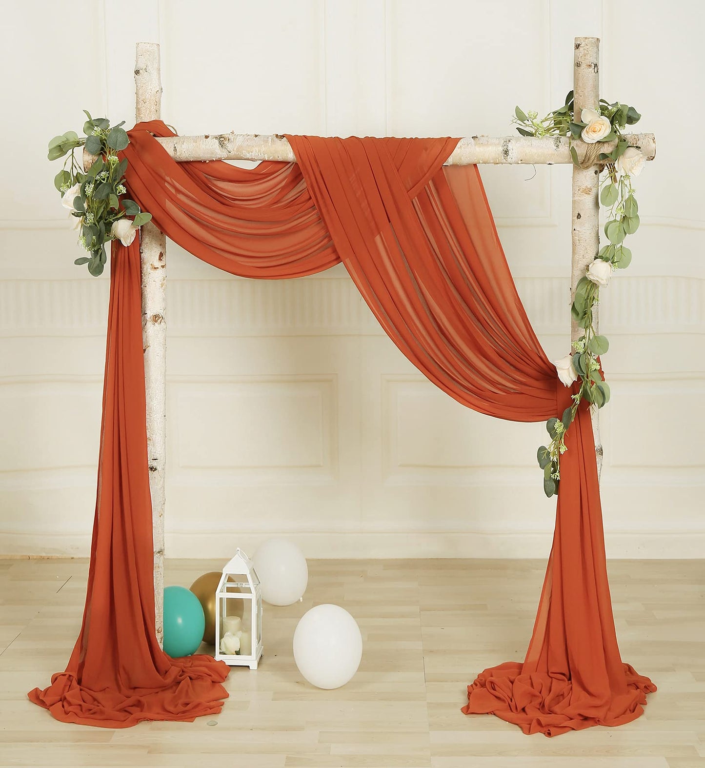 SHERWAY 2 Panels Extra Long 24Ft Chiffon Wedding Arch Drapes, Party Reception Backdrop Ceremony Swag Decoration (Burnt Orange & Burnt Orange)