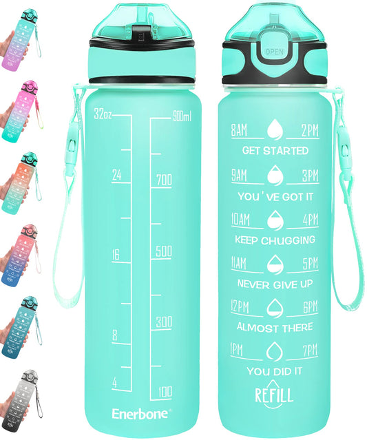 Enerbone 32 oz Water Bottle with Times to Drink and Straw, Motivational Drinking Water Bottles with Carrying Strap, Leakproof BPA & Toxic Free, Ensure You Drink Enough Water for Fitness Gym Outdoor