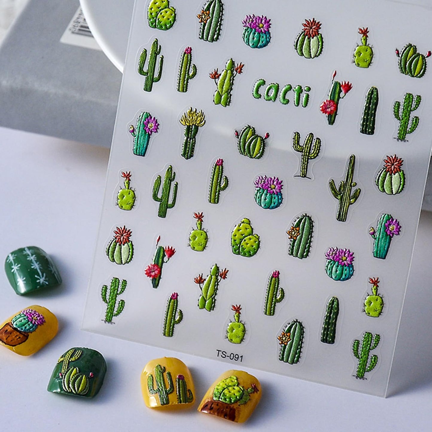 Summer Cactus Nail Art Stickers 5D Embossed Tropical Cactus Nail Decals Cute Cactus Nails Adhesive Stickers Nail Art Supplies Cactus Stickers for Nails Women DIY Manicure Decorations