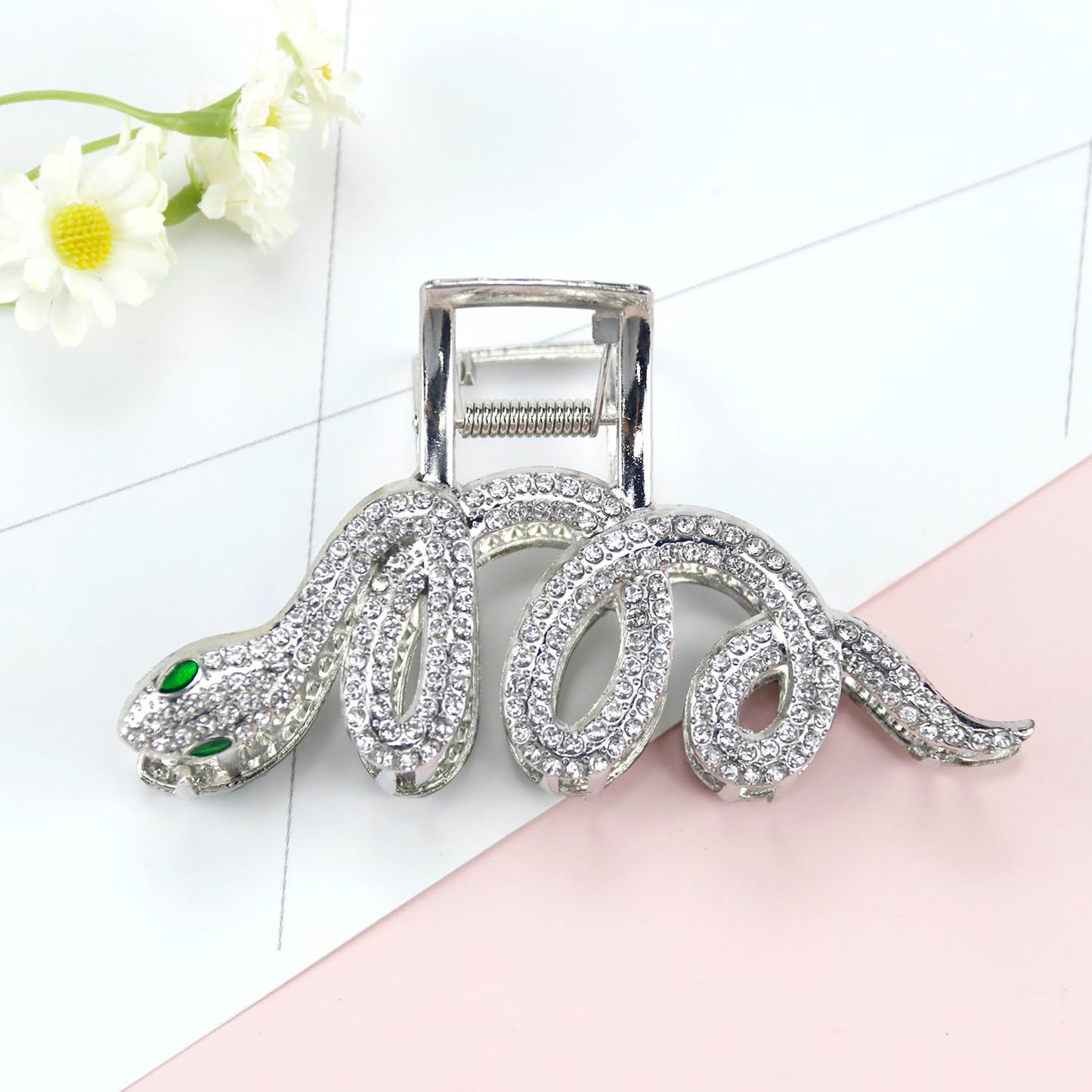 Snake Hair Clips Claw for Thick Hair for Women Halloween Hair Accessories Clips Non-slip Rhinestone Metal Silver Hair Claw Clips French Hair Barrettes for Hair Styling 1Pcs