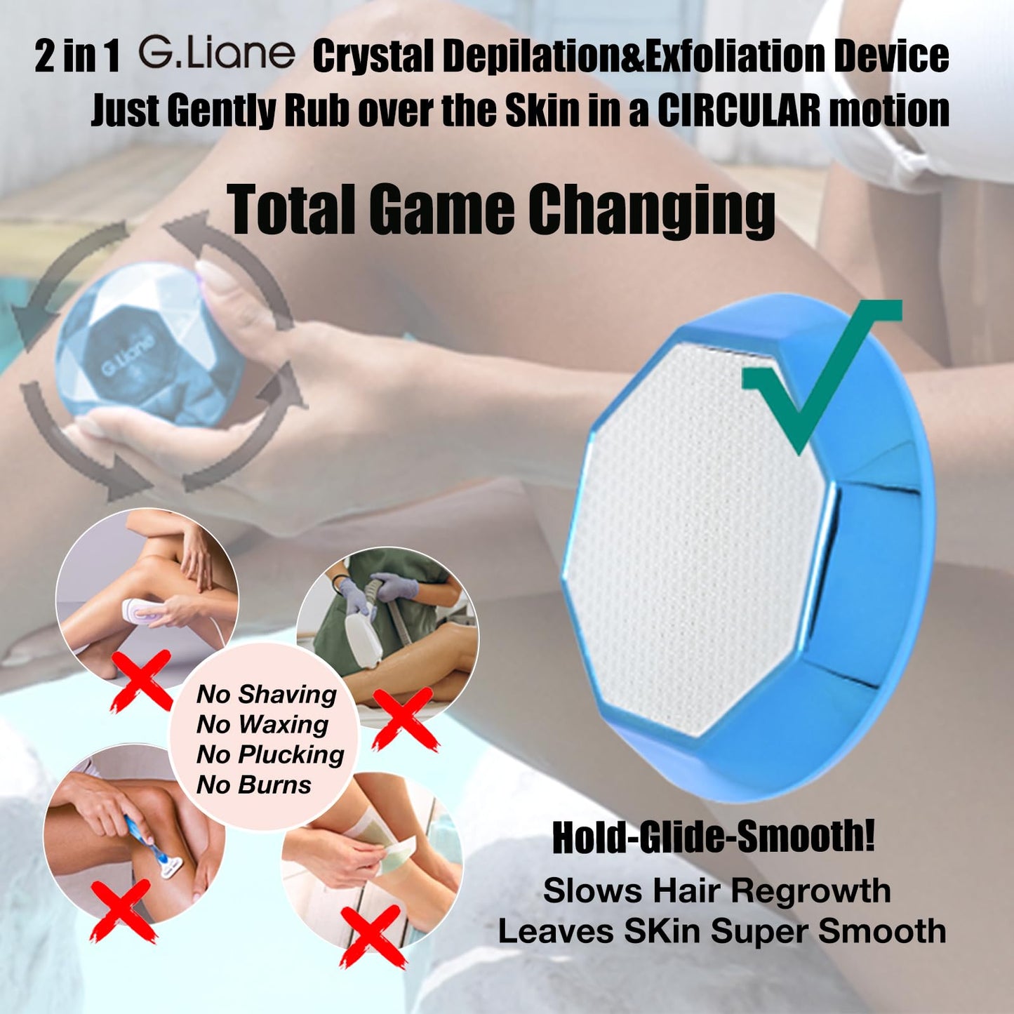 G.Liane Crystal Hair Eraser,Painless Crystal Hair Remover Diamond,Exfoliation Hair Removal Device Without Waxing,Natural Lady Hair Trimmer and Shaver for Women and Men(Royal Blue)