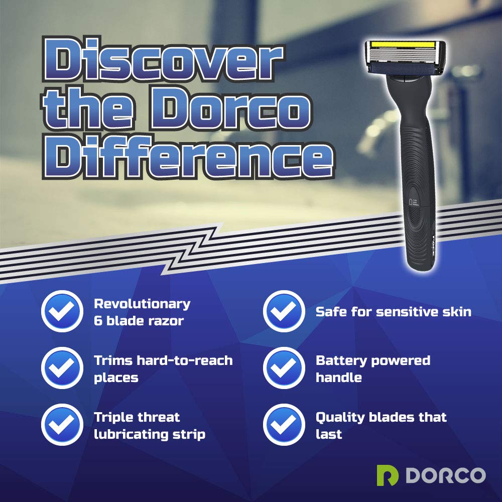 Dorco Pace 6 Plus Power - Six Blade Power Razor System with Trimmer (9 Cartridges + 1 Handle)