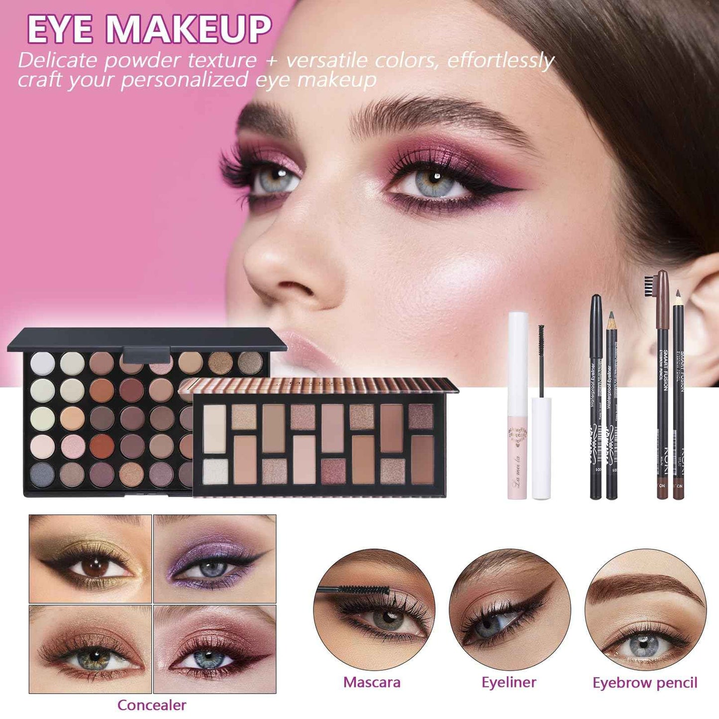 Travel Makeup Kit, Makeup Set For Teen Girls, Make up Gift Set For Women with Makeup Box, Eyeshadow Palettes, Foundation, Concealer, brushes set (Colors 40)