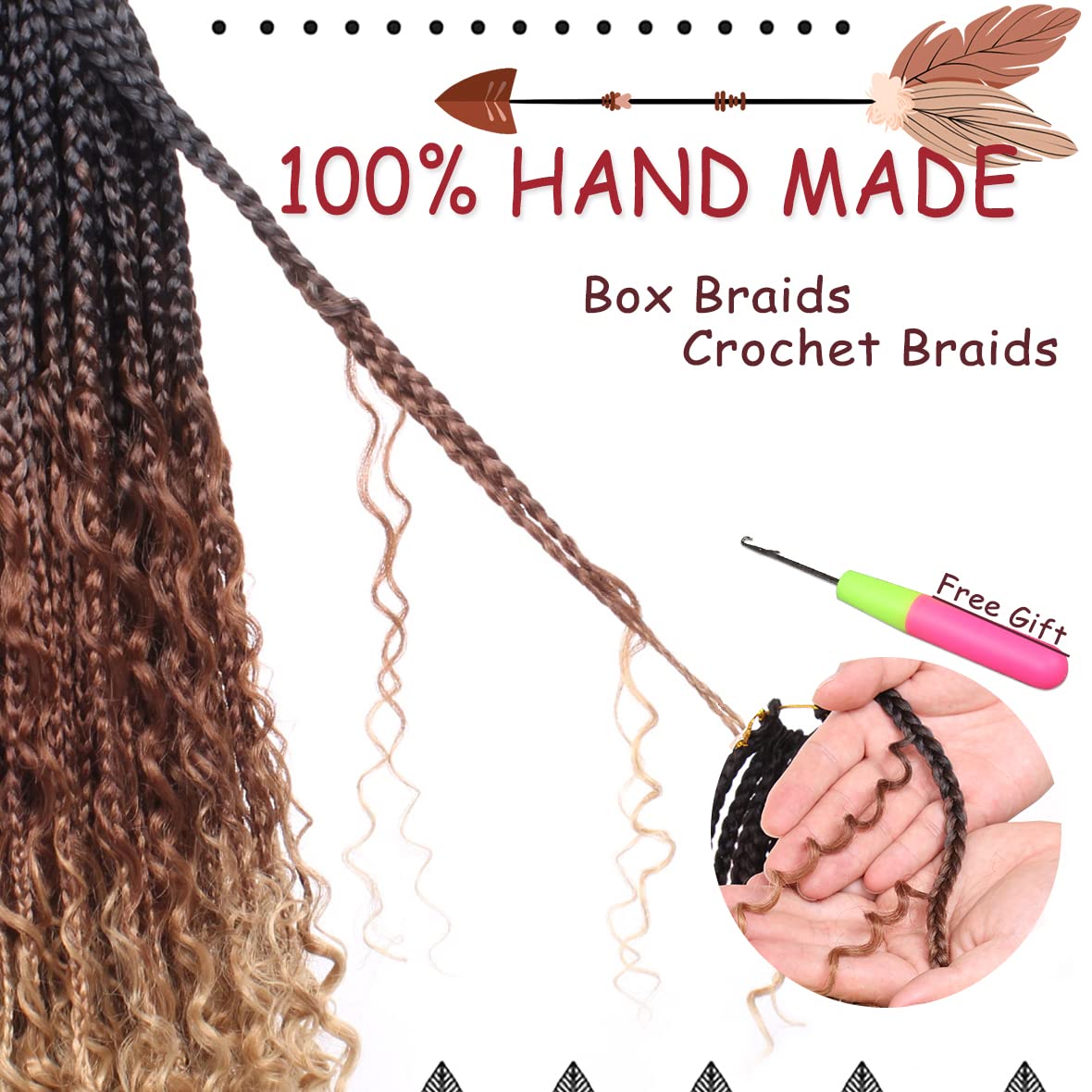 Beverlee Goddess Box Braids Crochet Hair 14 Inch Boho Box Braids 8 Packs Crochet Hair Bohemian Box Braids Crochet Braids Box Braids Curly Ends Messy Pre-looped Synthetic Curly Crochet Hair for Women