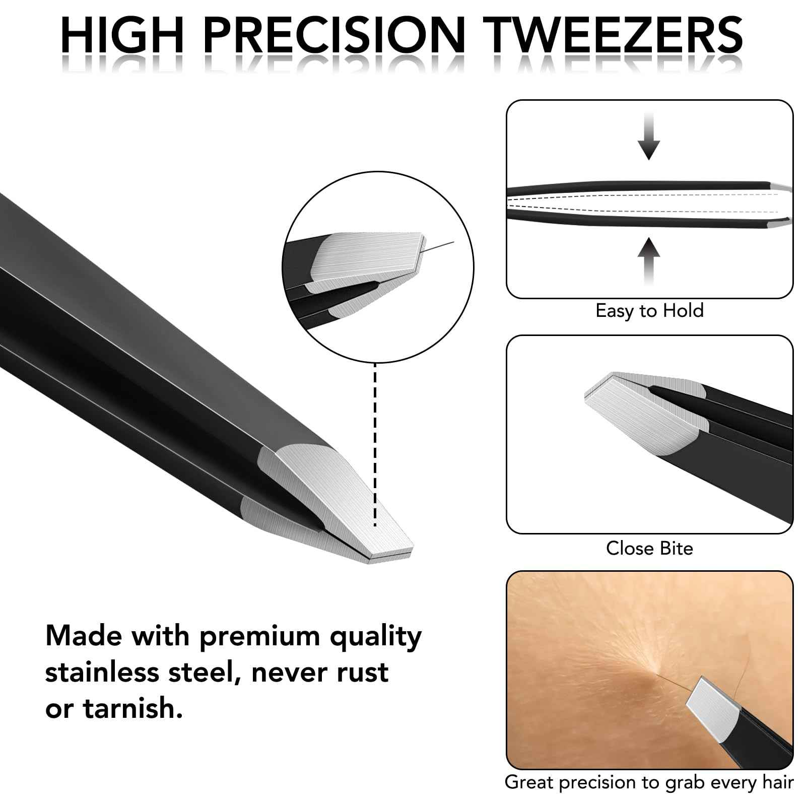 Tweezers Set for Facial Hair Women, 8Pcs Precision Eyebrow Tweezer Nail Clipper Set Eyebrow Pluckers Men for Ingrown Hair Removal(Black)