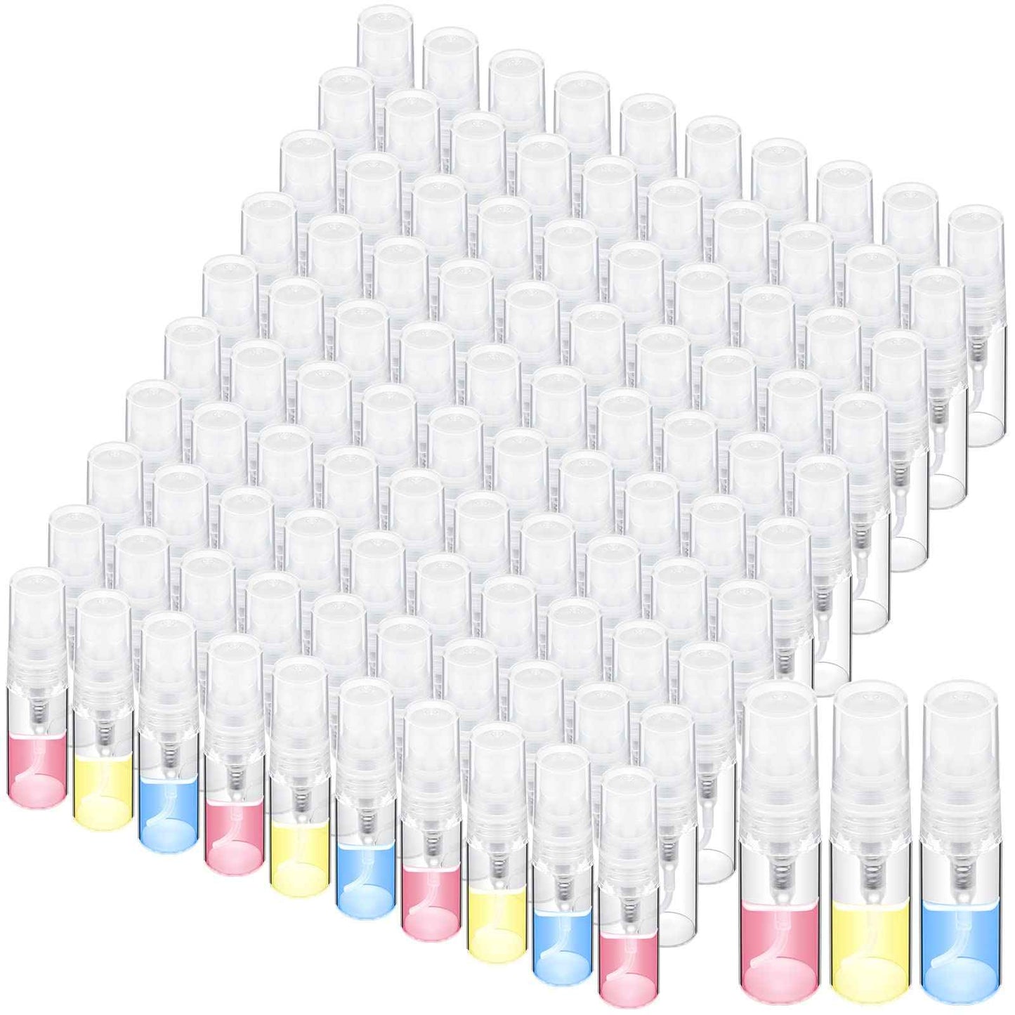 Lallisa 100 Pcs 3ml Mini Spray Bottles Clear Glass Perfume Bottles Refillable Fine Mist Spray Empty Fragrance Sample Containers Cosmetics Atomizer for Cleaning, Travel, Essential Oils