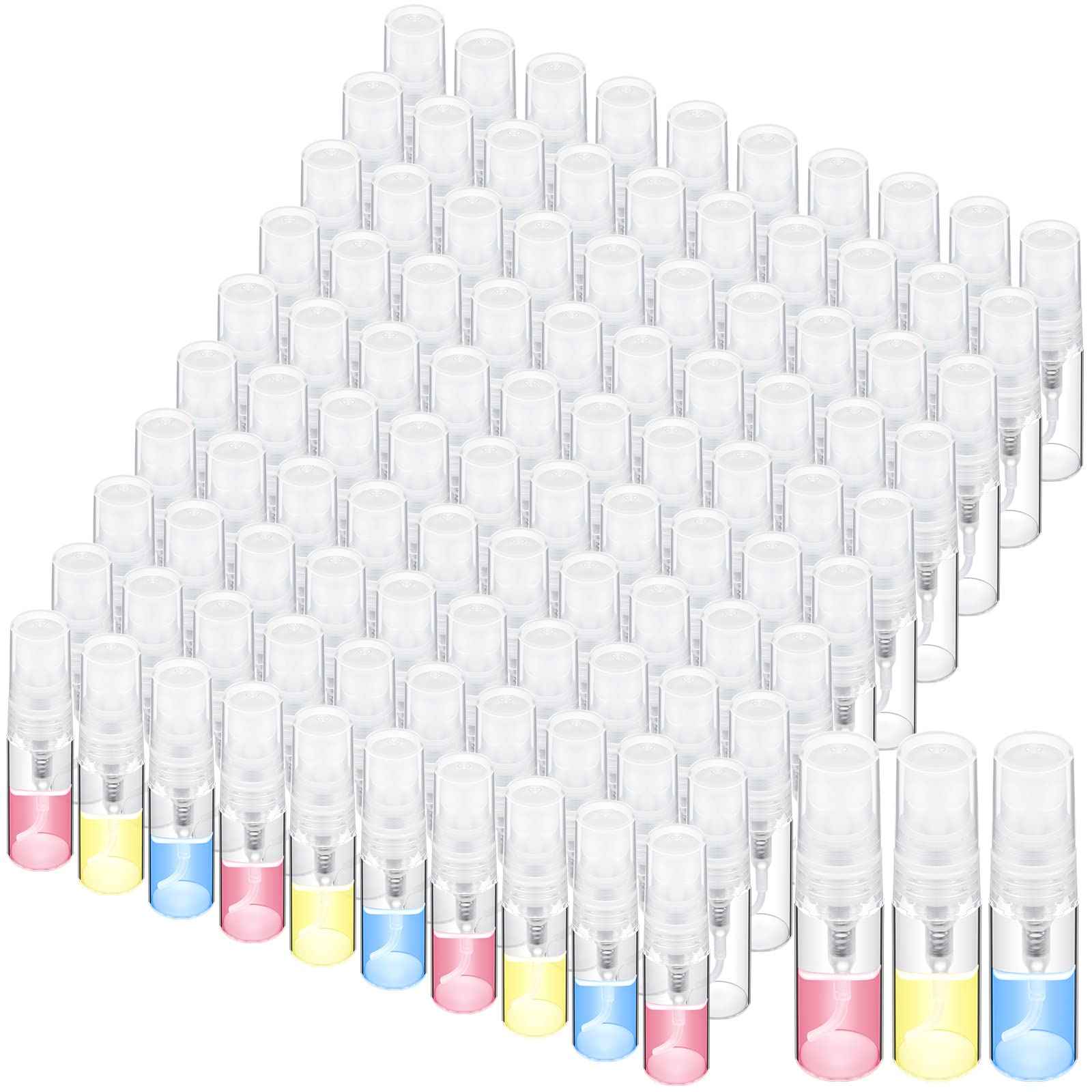Lallisa 100 Pcs 3ml Mini Spray Bottles Clear Glass Perfume Bottles Refillable Fine Mist Spray Empty Fragrance Sample Containers Cosmetics Atomizer for Cleaning, Travel, Essential Oils