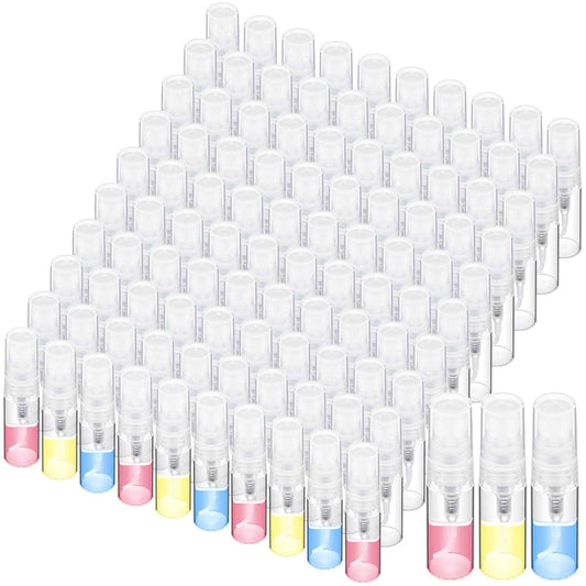 Lallisa 100 Pcs 3ml Mini Spray Bottles Clear Glass Perfume Bottles Refillable Fine Mist Spray Empty Fragrance Sample Containers Cosmetics Atomizer for Cleaning, Travel, Essential Oils
