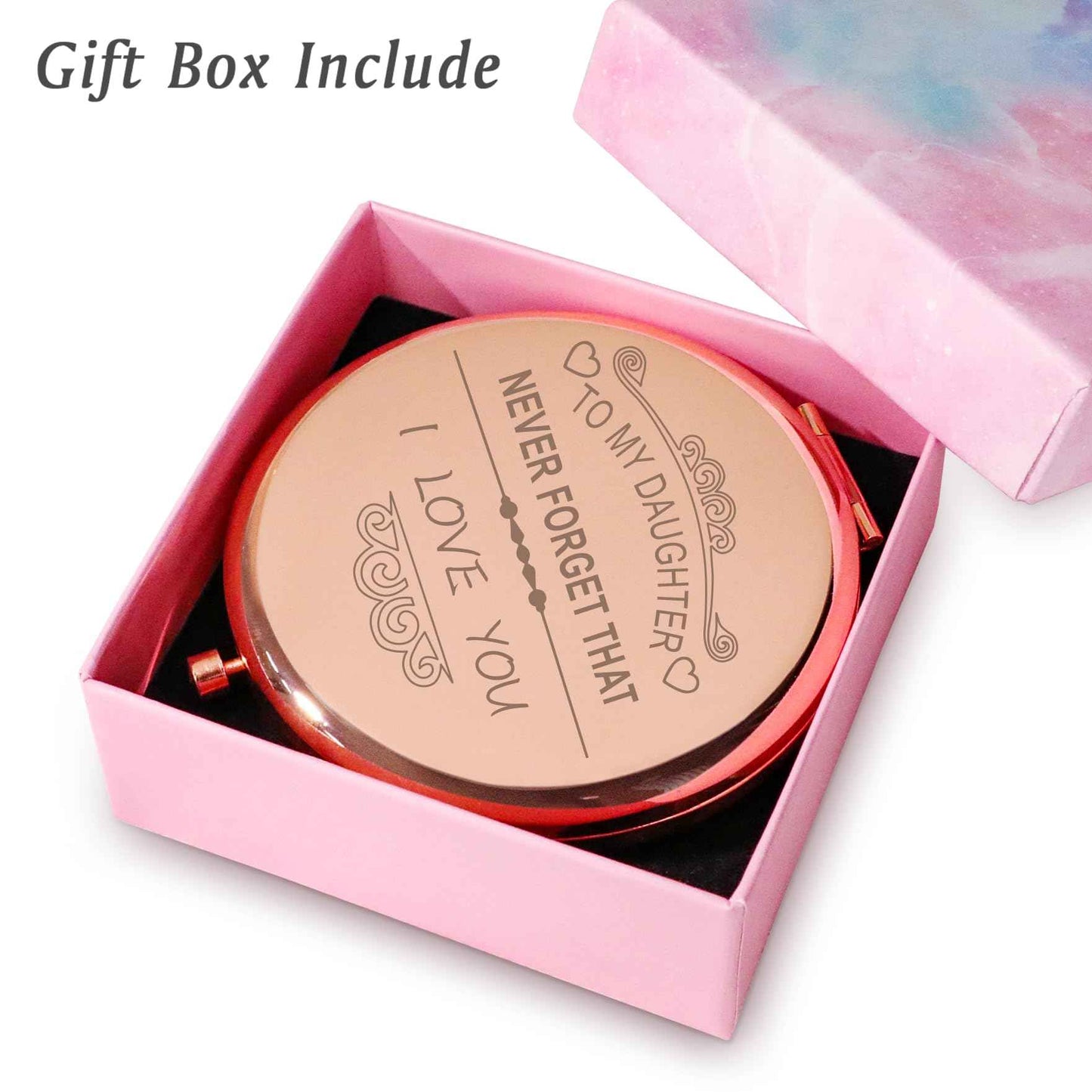 COYOAL Personalized Gifts for Daughter, Unique Daughter Gifts from Mom Dad, Sentimental Mothers Day Birthday Gifts for Daughter, Engraved Compact Mirror, Rose
