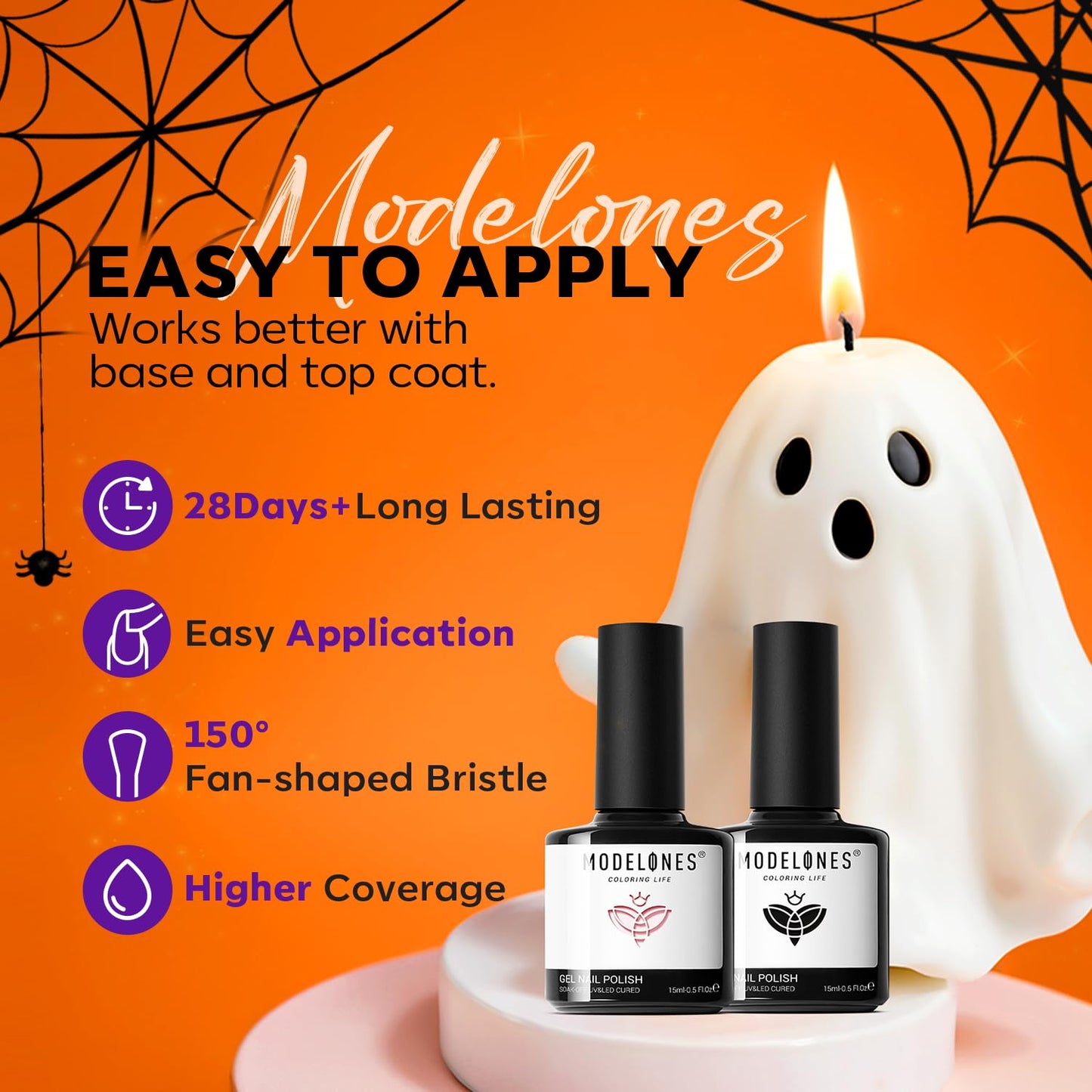 modelones Gel Nail Polish Set, 2 Pcs 15 ML Black and White Gel Polish White Gel Nail Polish Soak Off LED Fall Gel Polish Halloween Nails Art Manicure Home Gift for Women Girl