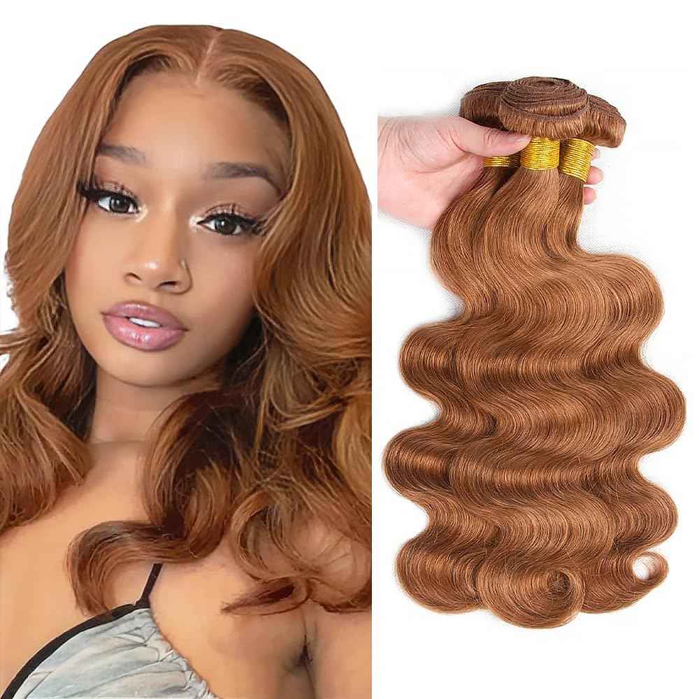 Body Wave Human Hair Bundles 14 16 18 Inch #30 Light Brown Bundles Human Hair 12A Unprocessed Native Virgin Hair 100/PC 3 Extensions Wet and Wavy Weave for Women