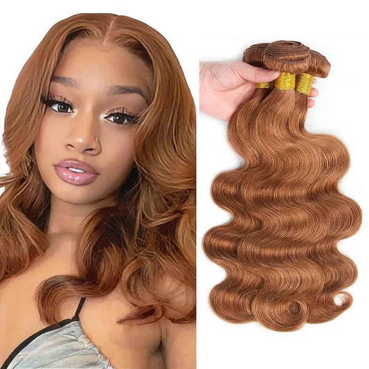 Body Wave Human Hair Bundles 14 16 18 Inch #30 Light Brown Bundles Human Hair 12A Unprocessed Native Virgin Hair 100/PC 3 Extensions Wet and Wavy Weave for Women