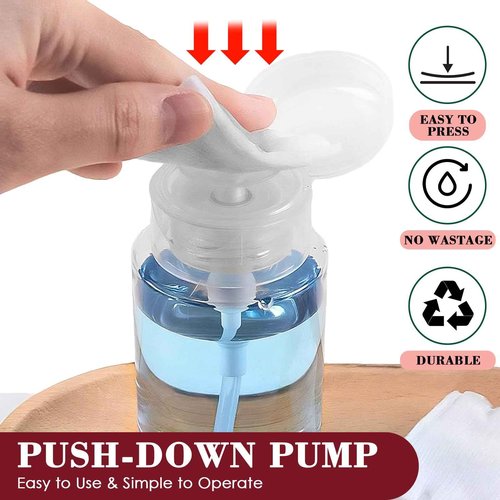 4 Pack Push Down Pump Dispenser 6.7oz/200ML & 80ML Empty Acetone Dispenser Push Top Alcohol Bottles Containers for Nail Polish Makeup Remover Water Facial Toner