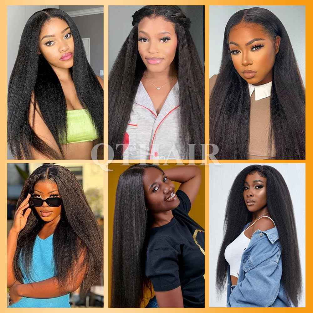QTHAIR 16A Kinky Straight Lace Closure (16inch) 4x4 Free Part 150% Density Top Swiss Lace Natural Kinky Straight Human Hair Closure with Baby Hair