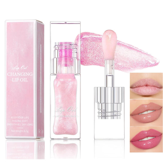 Magic Color Changing Moisturizing Lip Glow Oil 2024 New Plumping Glimmer Glow Color Changing Lip Oil,Hydrating Lip Gloss Lip Balm Long Lasting Nourishing Non-sticky Lip Oil with Big Brush