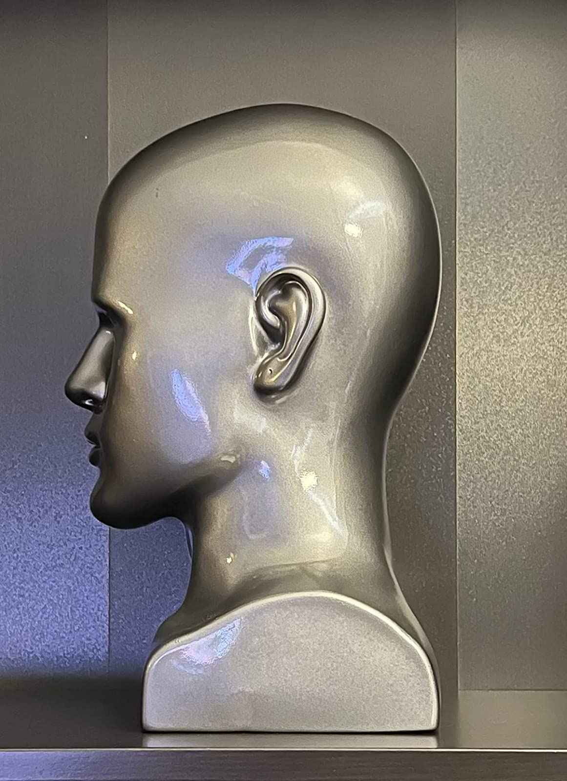 FLWAI PVC Silver Grey Male Mannequin Head Display Head Stand Wig Display Head Model Men Manikin Head Dolls for Display Headset, Headphone, Game Console, Hats, Wigs Jewellery (Silver Grey)