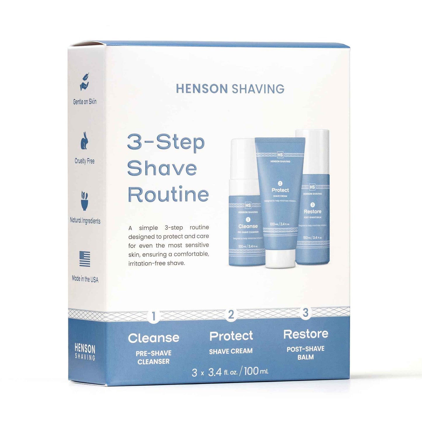 Henson Shaving Skin Care Combo – 3-Step Shaving Kit for Men with Cleanser, Shaving Cream & Post-Shave Balm – Gentle Grooming Kit for Smooth, Irritation-Free Shaves – 3.4 oz Each