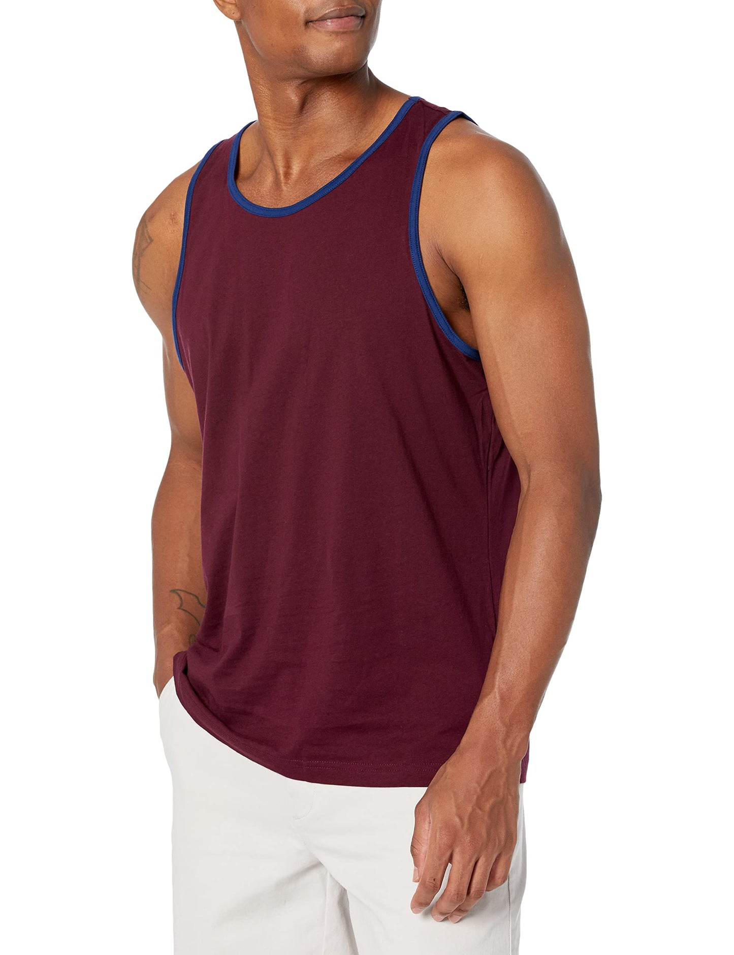 Amazon Essentials Men's Regular-Fit Tank Top, Blue Burgundy, X-Small