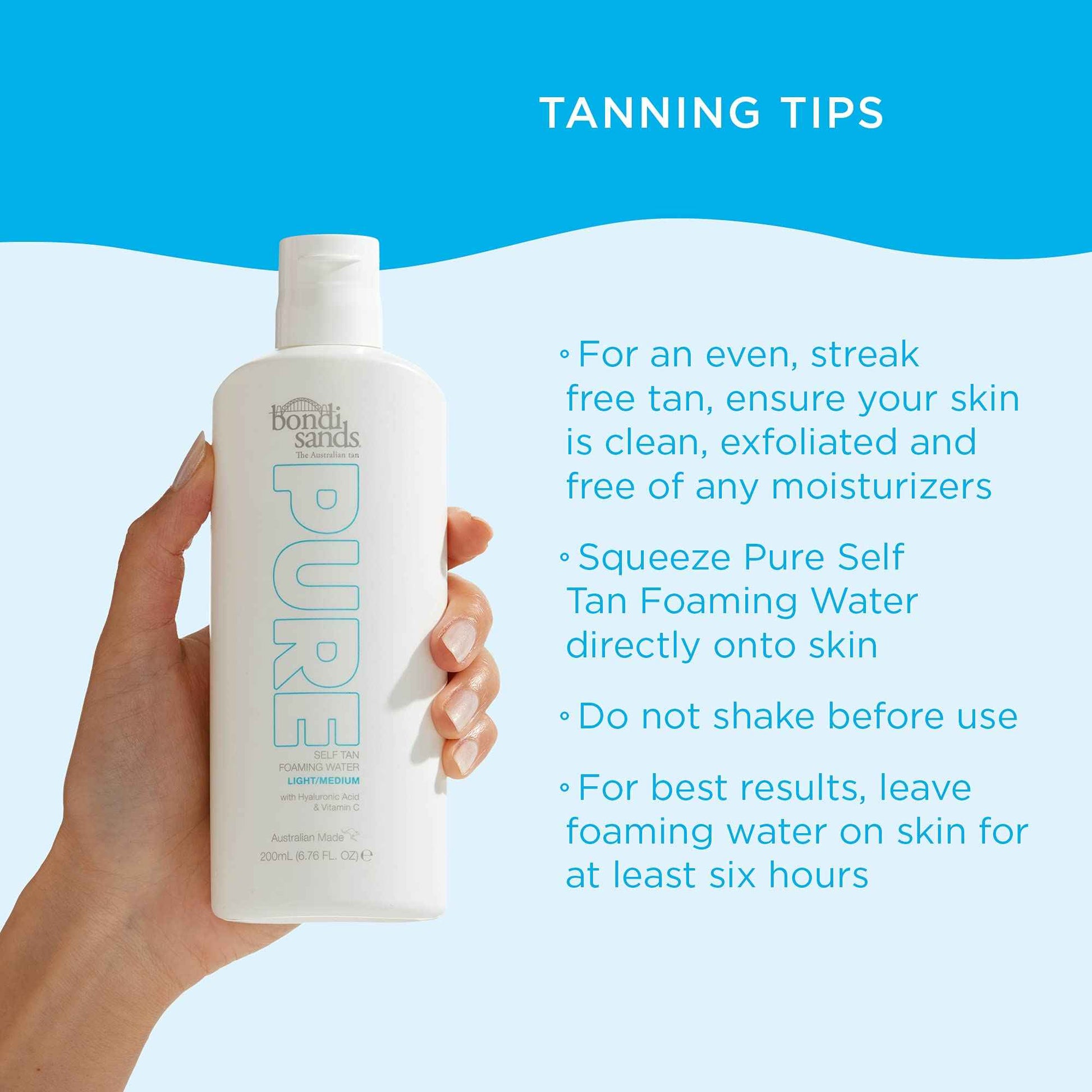 Bondi Sands PURE Light/Medium Self-Tanning Foaming Water | Hydrates with Hyaluronic Acid for a Flawless Tan, Fragrance Free, Cruelty Free, Vegan | 6.76 Oz/200 mL