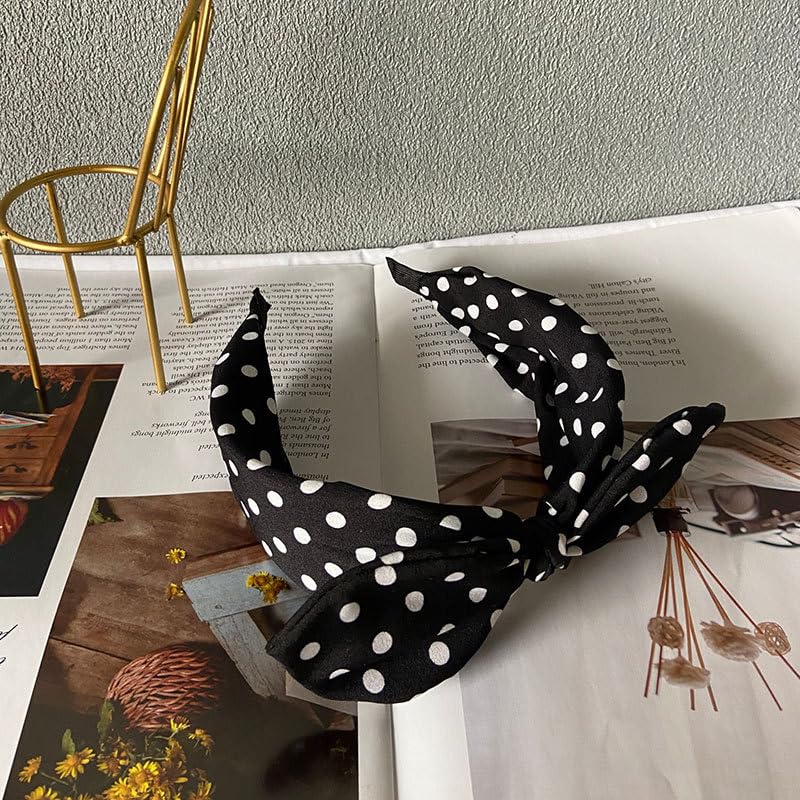 Deghew Black Polka Dot Bow Headband for Women & Girls - 1 Pack, Retro Halloween Costume Accessory