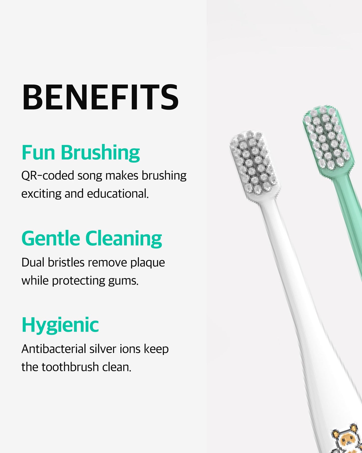 LiveOrals Kids Edu Toothbrush (Mint 6 Units) - Fun QR Song for Brushing, Dual Microfine Bristles, Compact 1.8cm Head, Ergonomic Handle, Gentle Care for Kids’ Gums and Teeth