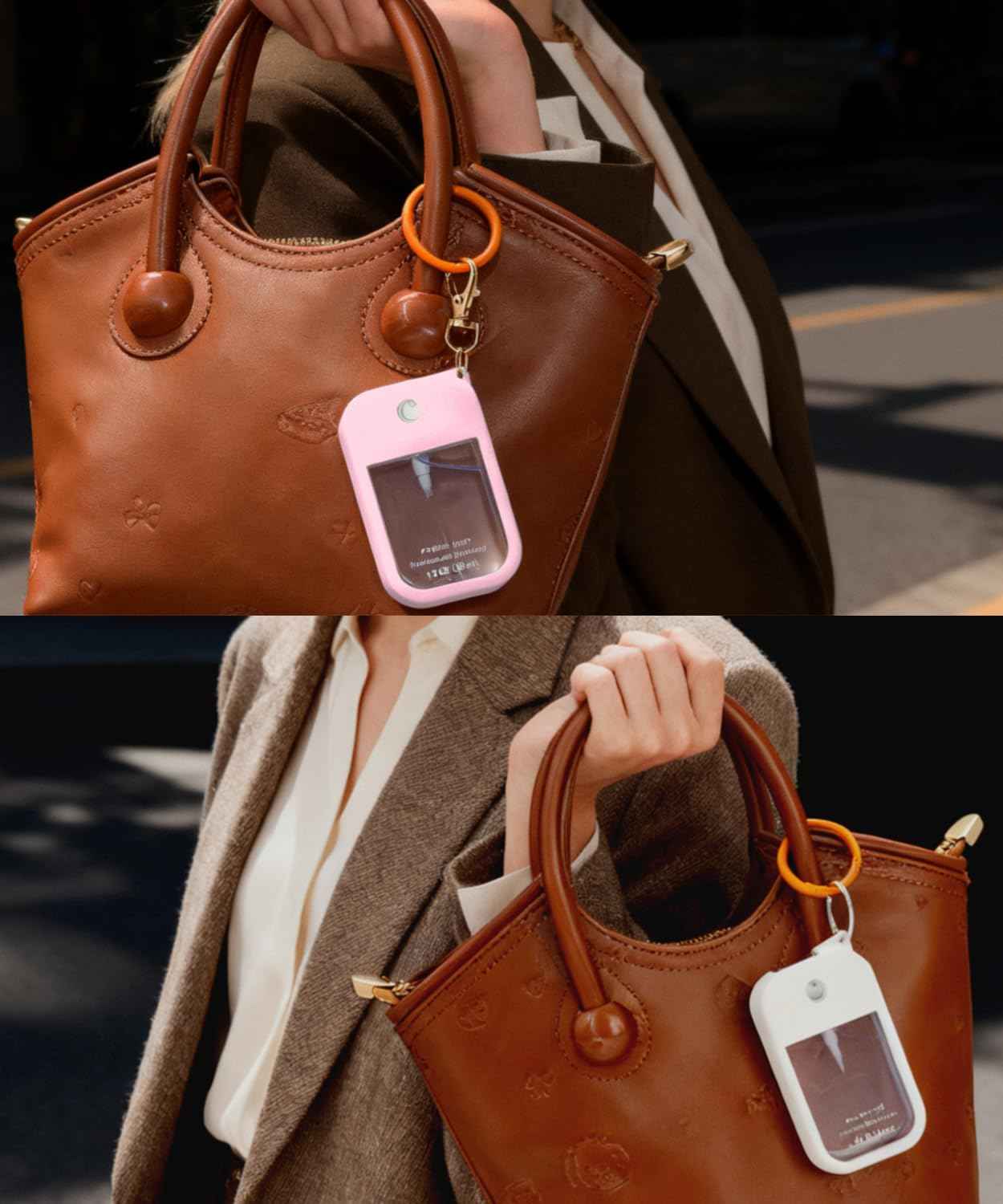 Adabuli 2 Sets Silicone Case Compatible with Touchland Hand Sanitizer Spray 1 FL. OZ./30 mL, Stylish Hand Sanitizer Mist Accessory with Portable Keychain (Pink, White)