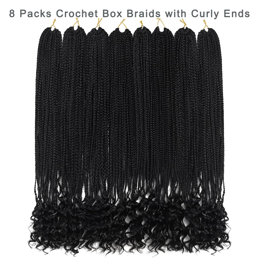 8 Packs 24 Inch Crochet Box Braids Hair with Curly Ends Pre Looped Crochet Braids Goddess Box Braids Crochet Hair Extensions Braiding Hair