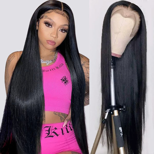 mengkai 30 Inch Straight Lace Front Wigs Human Hair Pre Plucked Bleached Knots 13x4 HD Lace Front Wigs Human Hair 180% Density Lace Frontal Wigs Human Hair with Baby Hair Hairline Glueless Wigs