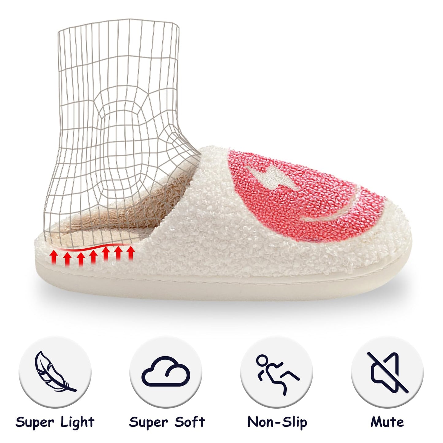 FACAXEDRE Retro Smile Face Slippers, Smile Slippers for Women, Slippers Women Unisex Fluffy Soft and Comfy, Cute Cushion House Plush Slipper for Men Pink 8.5-9.5 Memory Foam Slippers