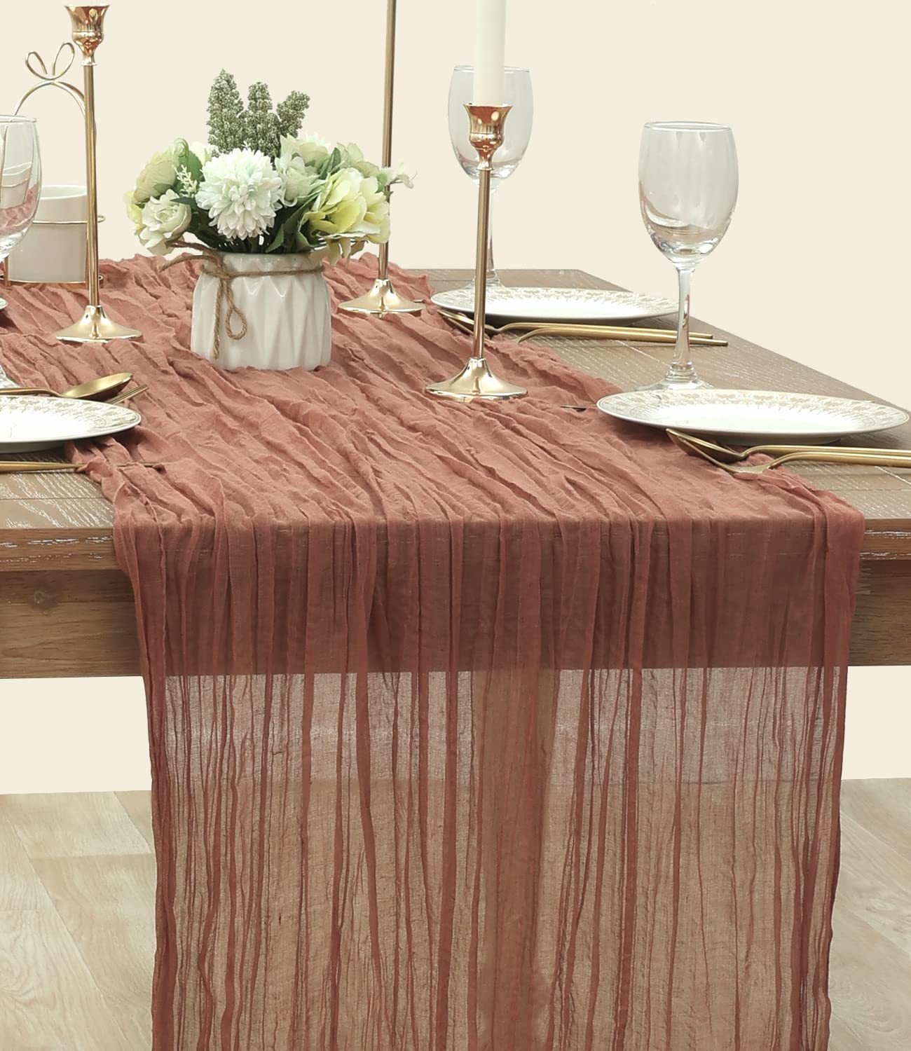 Socomi Cheesecloth Table Runner 10ft Gauze Boho Rustic Dark Rose Cheese Cloth Table Runner for Wedding Bridal Shower Fall Thanskgiving Decoration