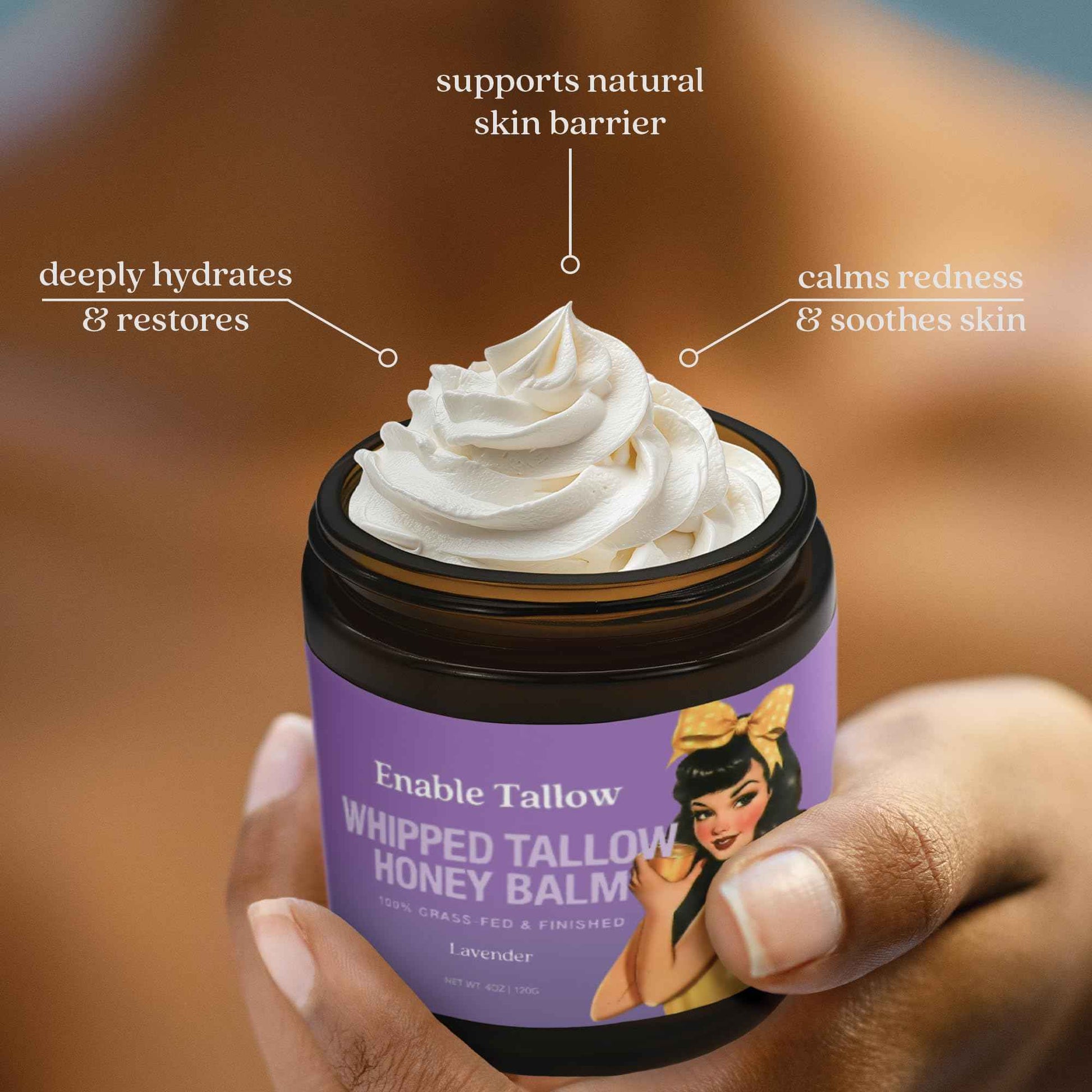 Enable Tallow Face & Body Cream – Whipped Beef Tallow & Manuka Honey Balm for Dry Skin, Eczema & Sensitive Skin – Natural Moisturizer, Lavender Scent, 4oz